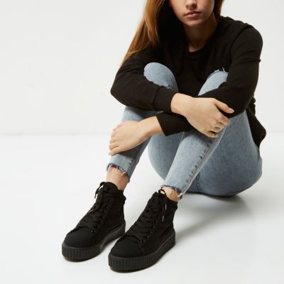 Black lace up flatform hi tops